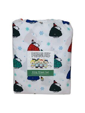 Peanuts Snoopy King Sheet Set By Berkshire Holiday Christmas Igloo Winter 4 pc